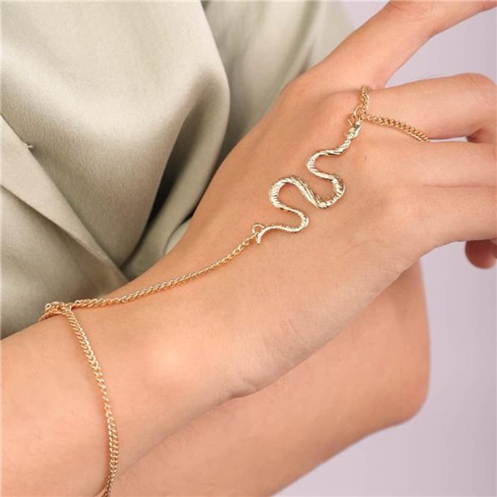 YERTTER Dainty Tiny Gold Chain Snake Pendant Finger Ring Bracelet Slave Chain
